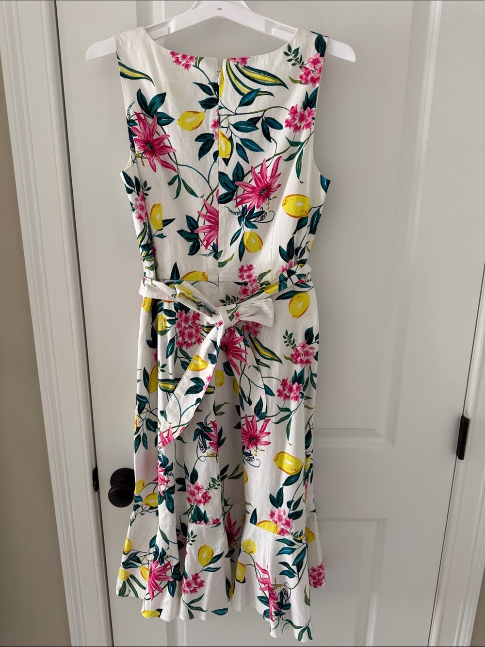 Talbots White Floral Lemon Print Belted Midi Dress - Picture 5 of 6